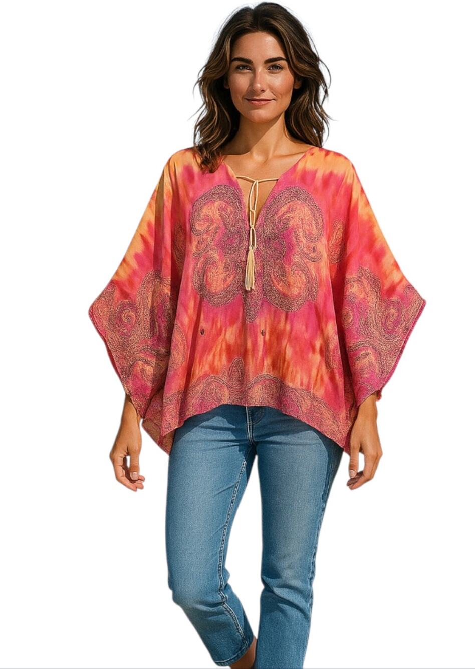 Harlow Zee Paisley Tie Dye Semi-Sheer Flowy Top XS